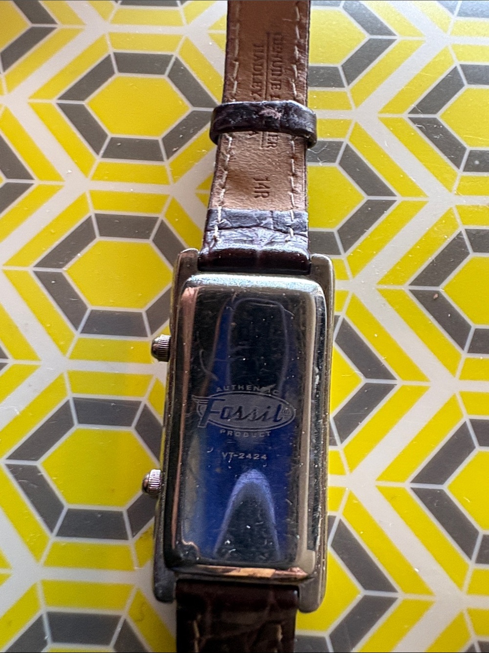 Classic Dual-Time Rectangle Silver Watch with Brown Leather Strap - Picture 3 of 3